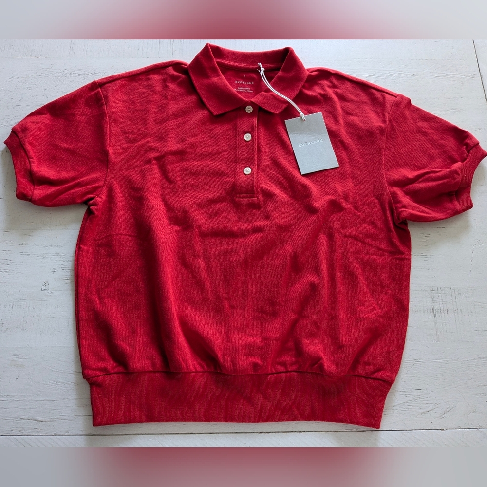 EVERLANE | NWT Oversized Polo Shirt Red Organic Cotton Stretch